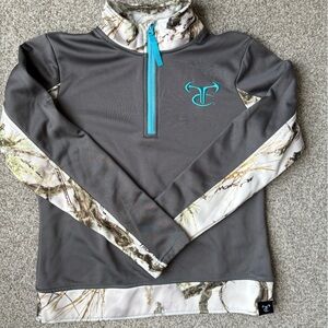 Gray and White Women's Top with Teal Accents